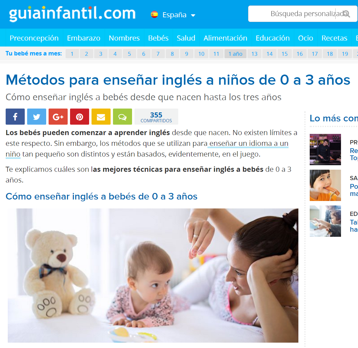 portada noticia guia infantil metodos para enseñar ingles niños de 0 a 3 años