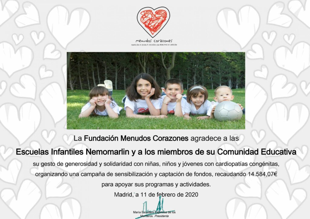 Recaudacion fondos escuelas infantiles Nemomarlin para Fundación Menudos Corazones