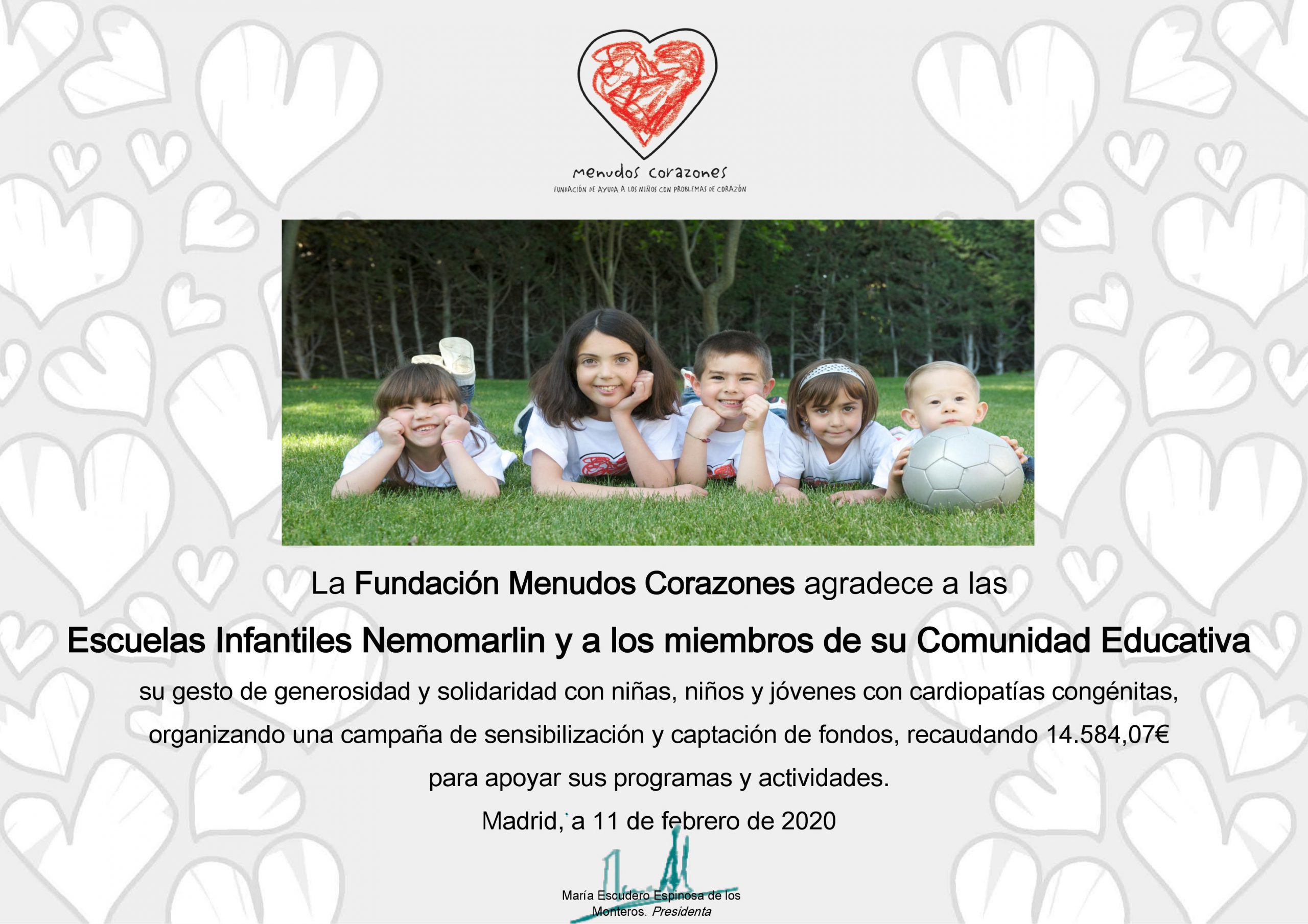 Recaudacion fondos escuelas infantiles Nemomarlin para Fundación Menudos Corazones