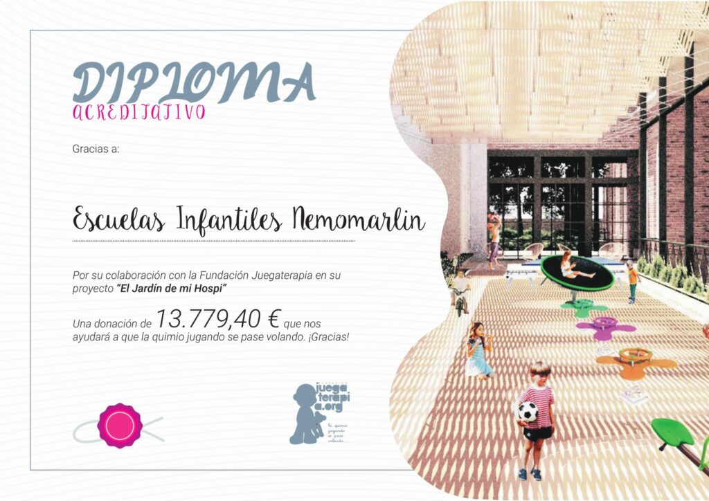 Diploma Escuelas Infantiles Nemomarlin-Fundación Juegaterapia-Mascarillas Solidarias