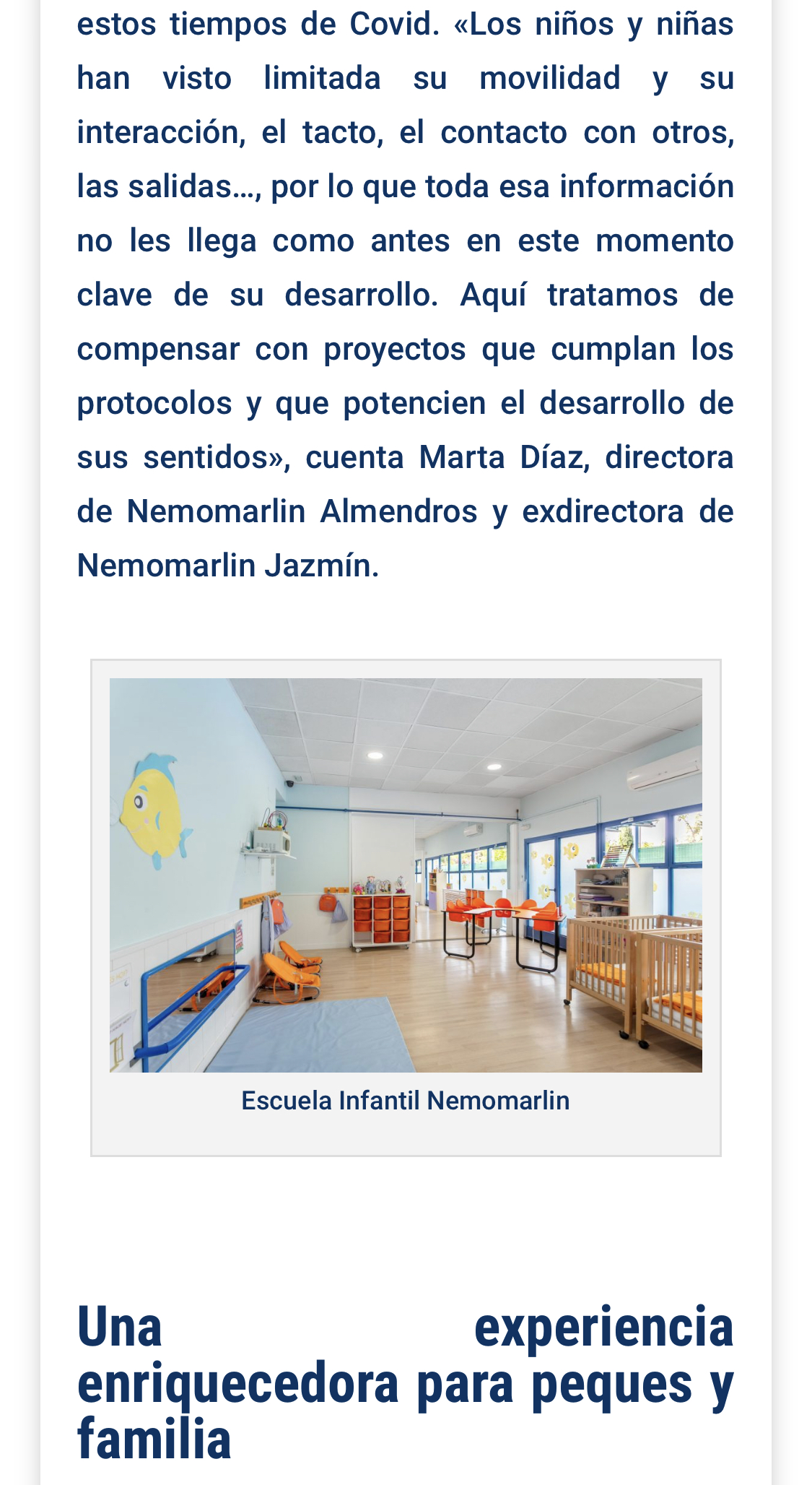 Reportaje Escuela Infantil Nemomarlin Rivas Almendros