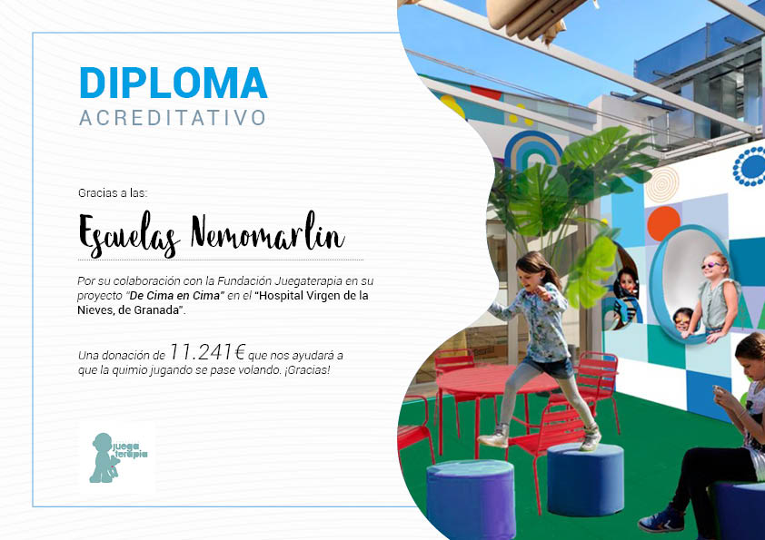 Diploma recaudación escuelas infantiles Nemomarlin para Juegaterapia